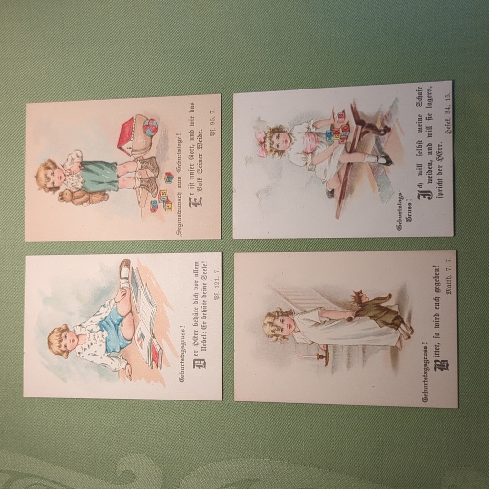Four Adorable Early 1900s German Birthday Postcards